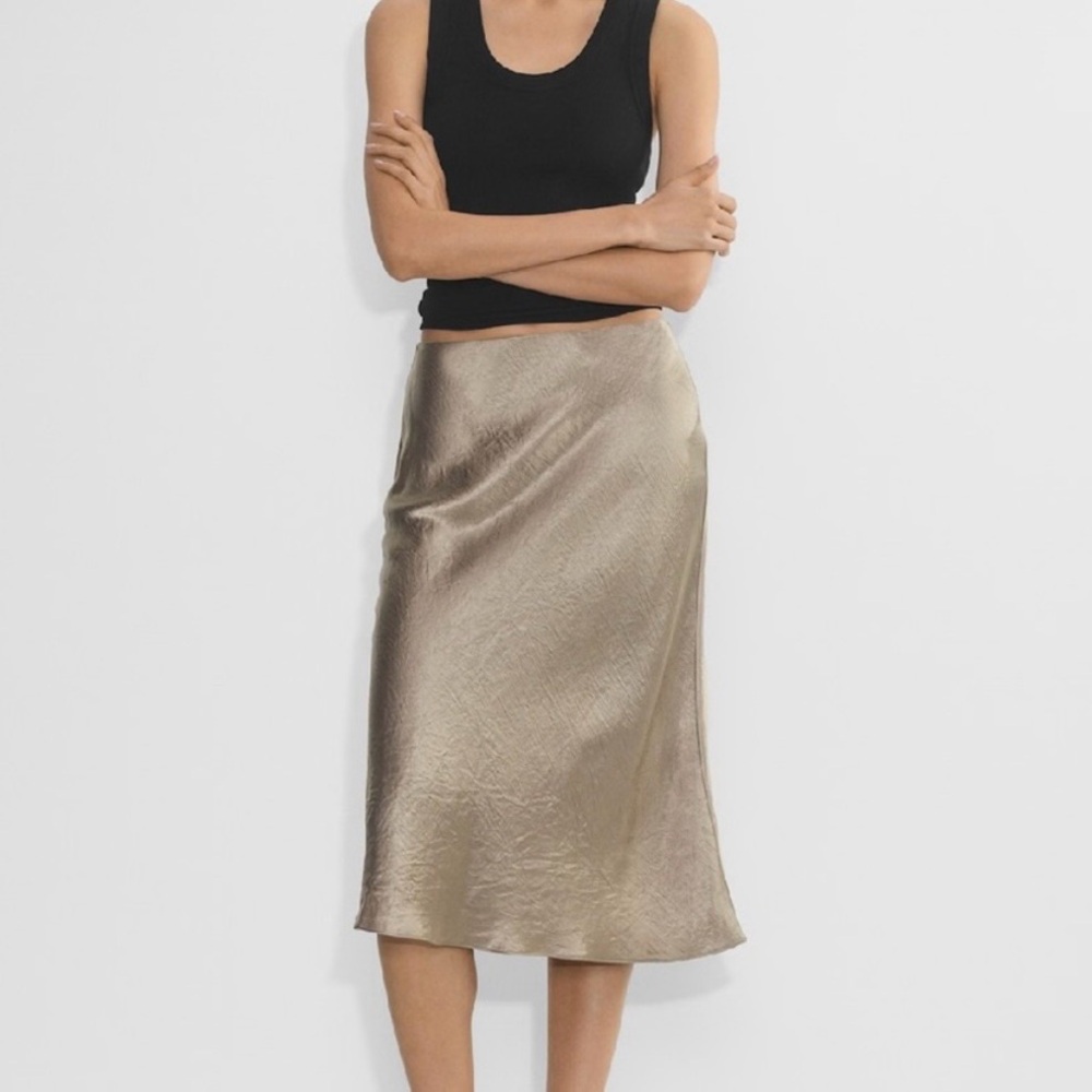 Aritzia Babaton Satin Midi Skirt in Nomad Taupe